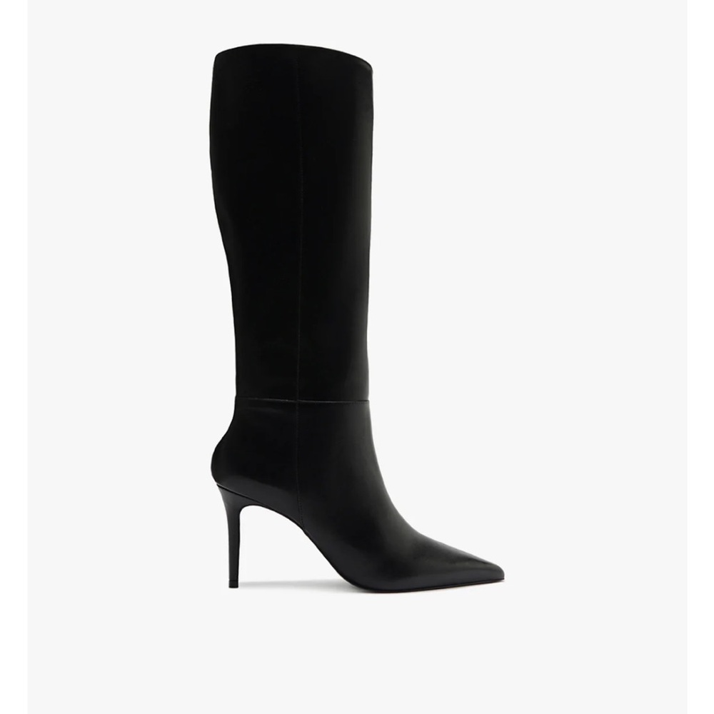 Schutz Mikki Up Black Knee High Leather Stiletto Heel Boots Pointed Toe